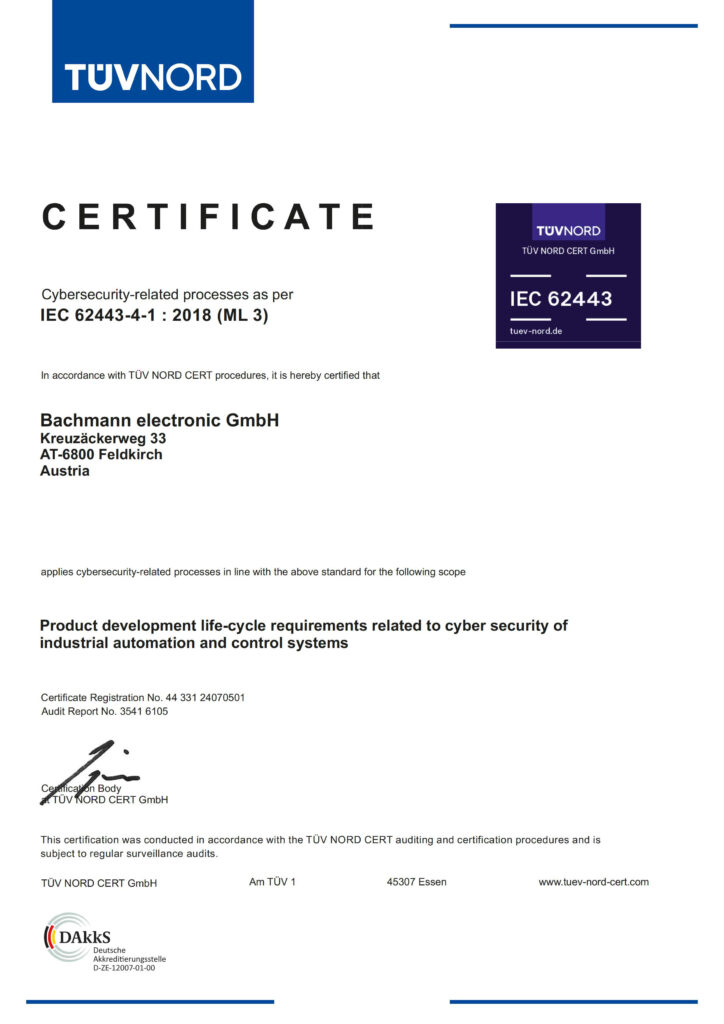 certifikaci IEC 62443-4-1 na úrovni Maturity Level 3